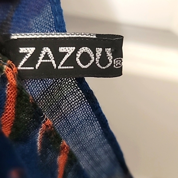 ZAZOU WOMEN'S BLUE/BROWN SCARF 100% WOOL SIZE MEDIUM - Picture 3 of 5